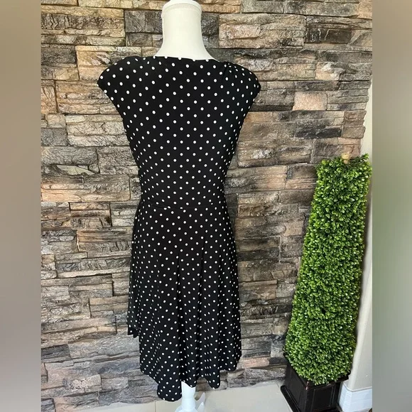 Ralph Lauren Black and White V-Neck Midi Dress - Picture 2 of 8